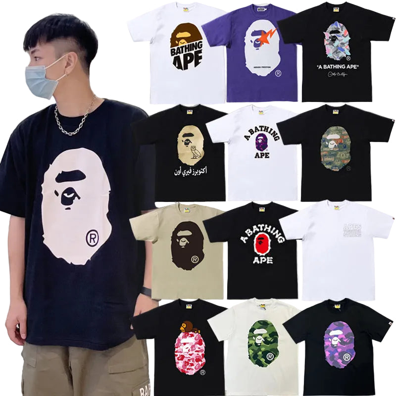 BAPE Shark Camo Graphic Tee Loose Unisex Streetwear T-Shirt