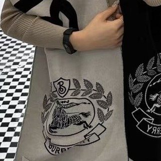 Burberry Black & Ivory Fringed Logo Scarf